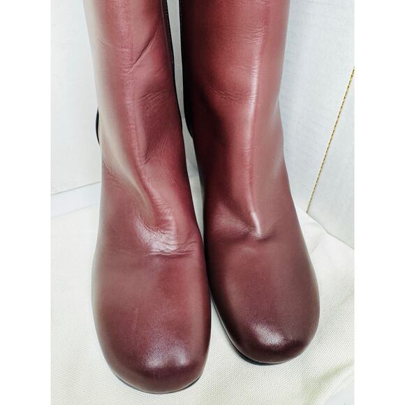 CO Leather Knee High Boot in Tresor Burgundy Calfskin Size 41 Italy Block Heel - Picture 7 of 9